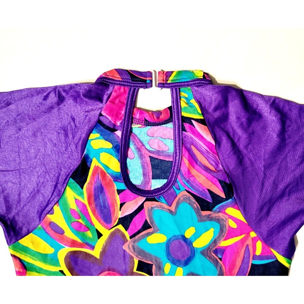 Shannon Miller GK VTG 90s Keyhole Floral Leotard Long Sleeve Purple AXS Adult XS - Picture 10 of 13